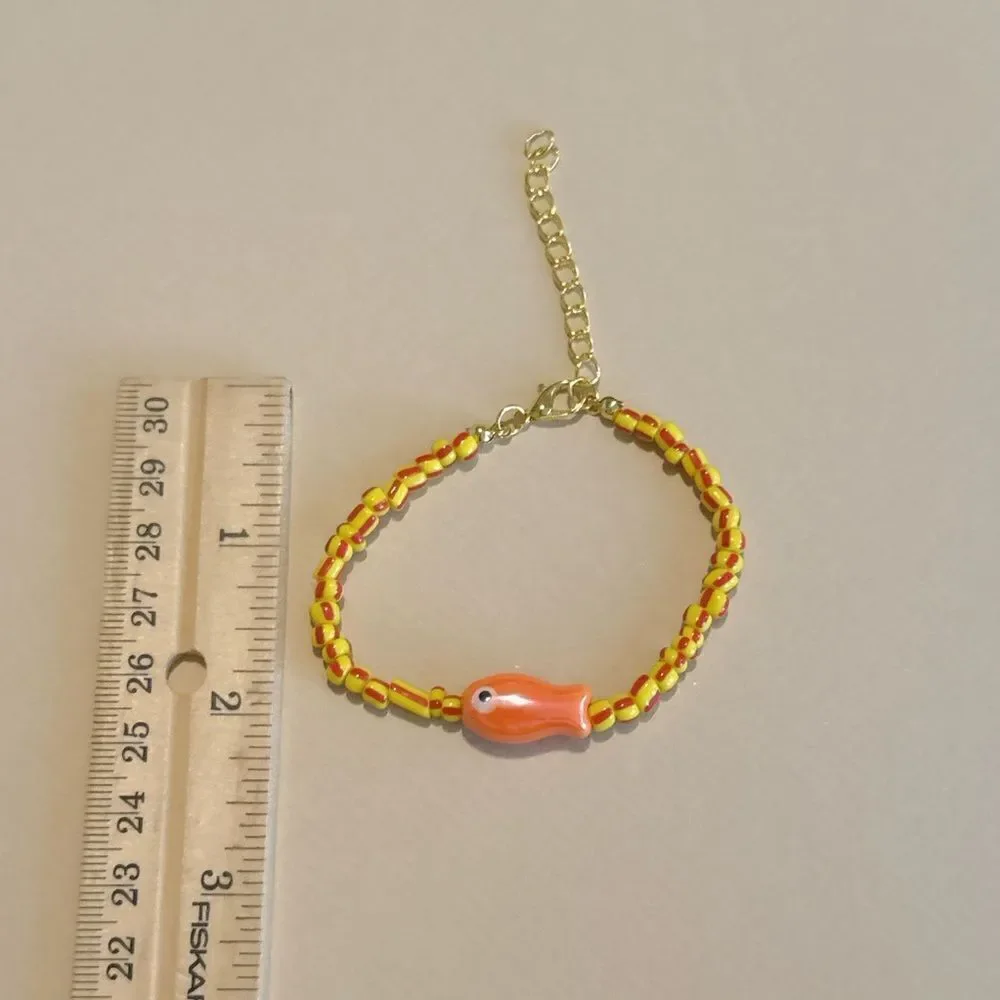 Orange and Yellow Beaded Fish Bracelet S884 - Picture 6 of 6